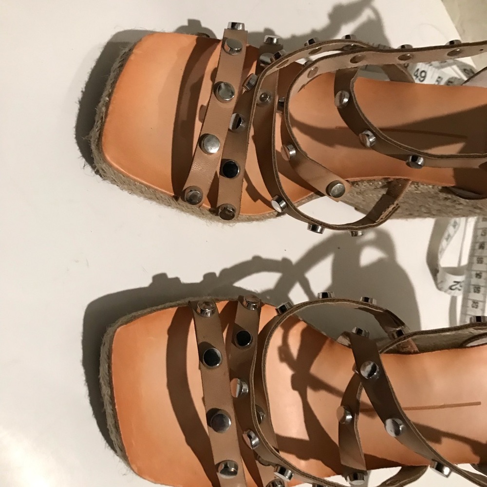 Dolce Vita Maxton Tan Espadrille Strappy Studded Square Toe Wedge Sandals 6 1/2 - Picture 10 of 15